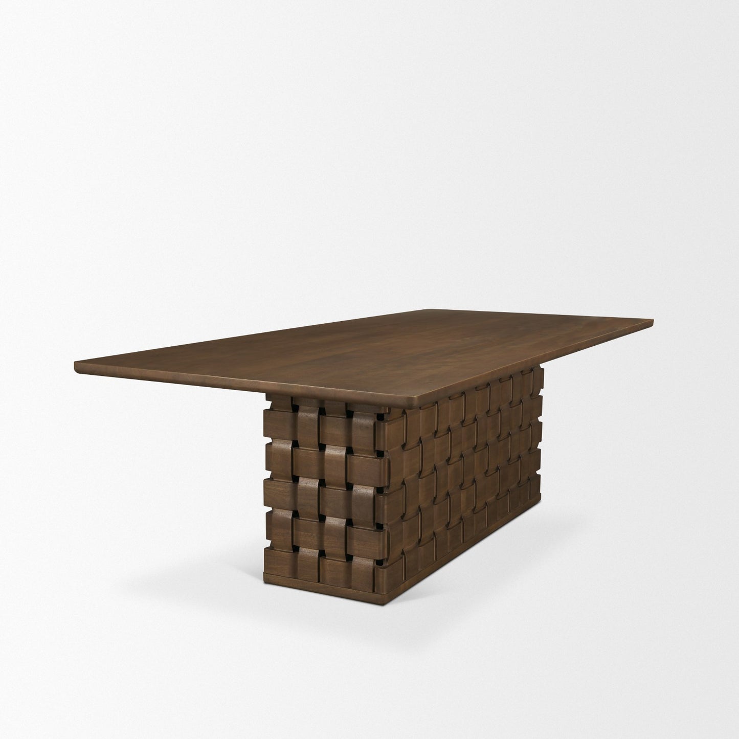 Trellyn Dark Brown Solid Wood Dining Table with Carved Woven Base