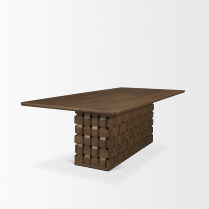 Trellyn Dark Brown Solid Wood Dining Table with Carved Woven Base