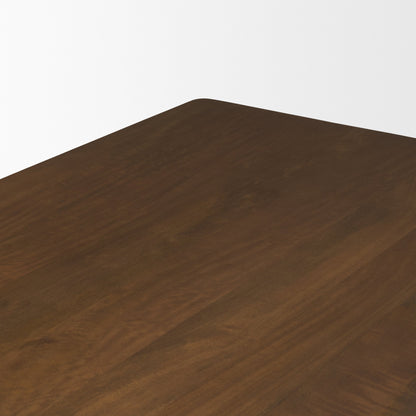 Trellyn Dark Brown Solid Wood Dining Table with Carved Woven Base