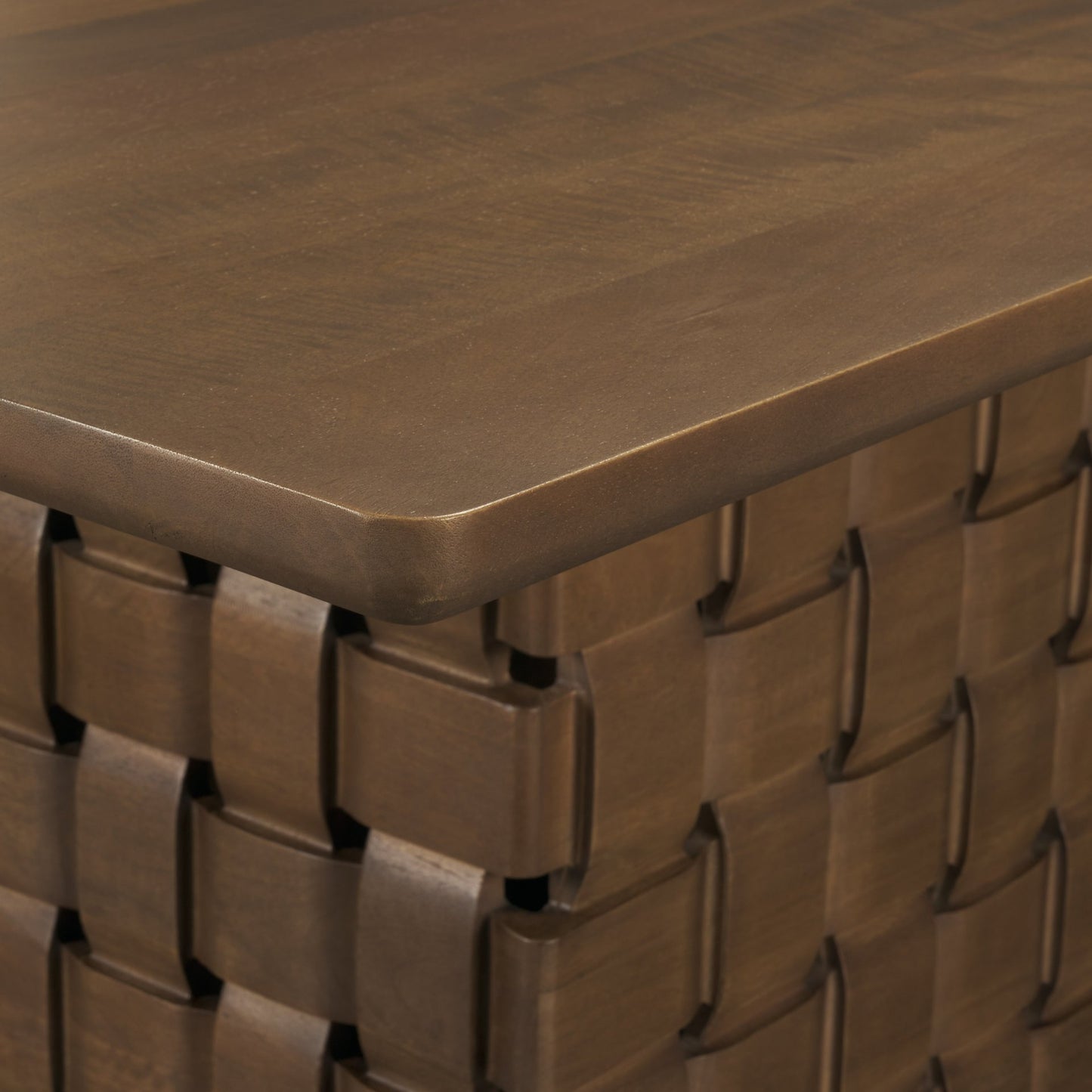 Trellyn Dark Brown Solid Wood Dining Table with Carved Woven Base
