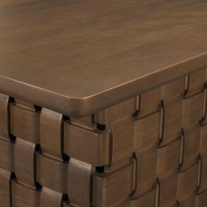 Trellyn Dark Brown Solid Wood Dining Table with Carved Woven Base