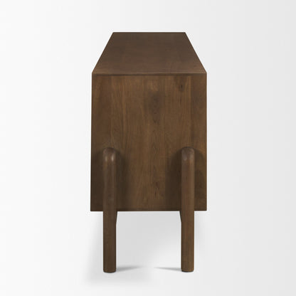 Trellyn Dark Brown Solid Wood 4‑Door Carved Sideboard