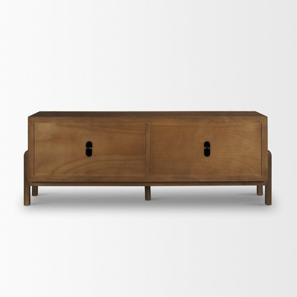 Trellyn Dark Brown Solid Wood 4‑Door Carved Sideboard
