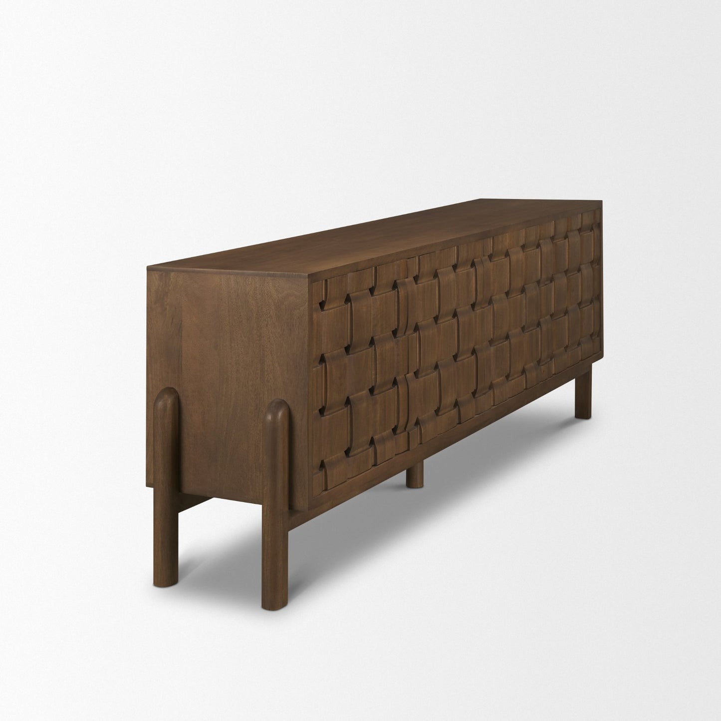 Trellyn Dark Brown Solid Wood 4‑Door Carved Sideboard
