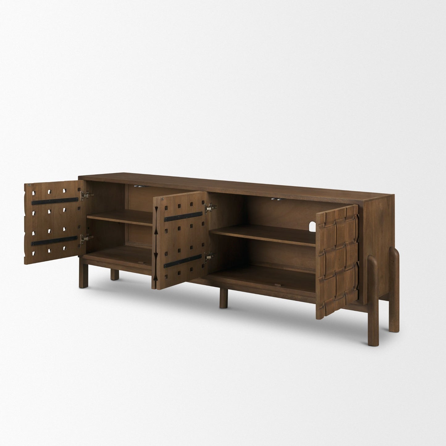 Trellyn Dark Brown Solid Wood 4‑Door Carved Sideboard
