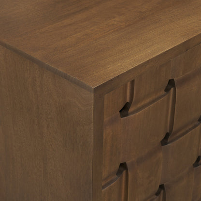 Trellyn Dark Brown Solid Wood 4‑Door Carved Sideboard