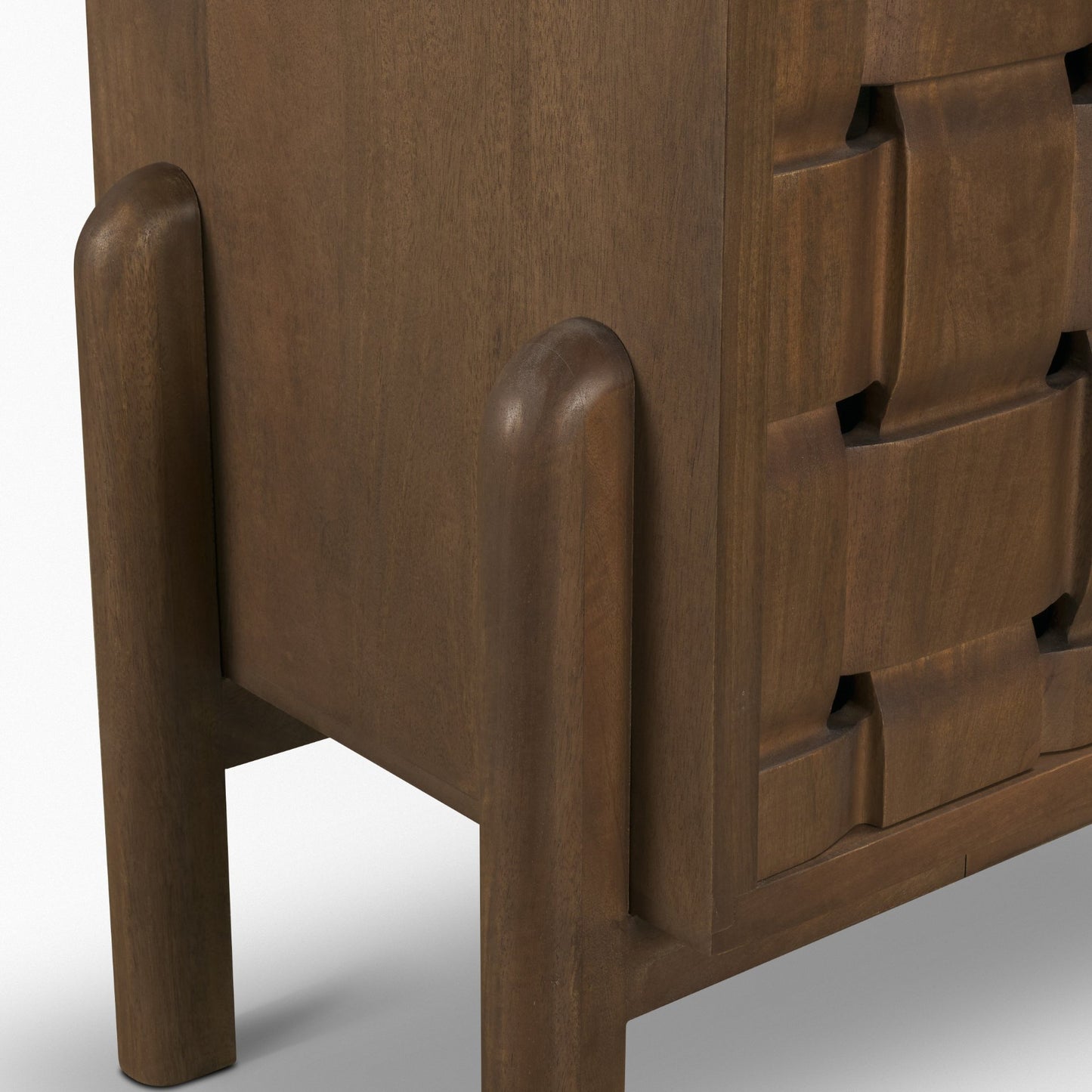 Trellyn Dark Brown Solid Wood 4‑Door Carved Sideboard