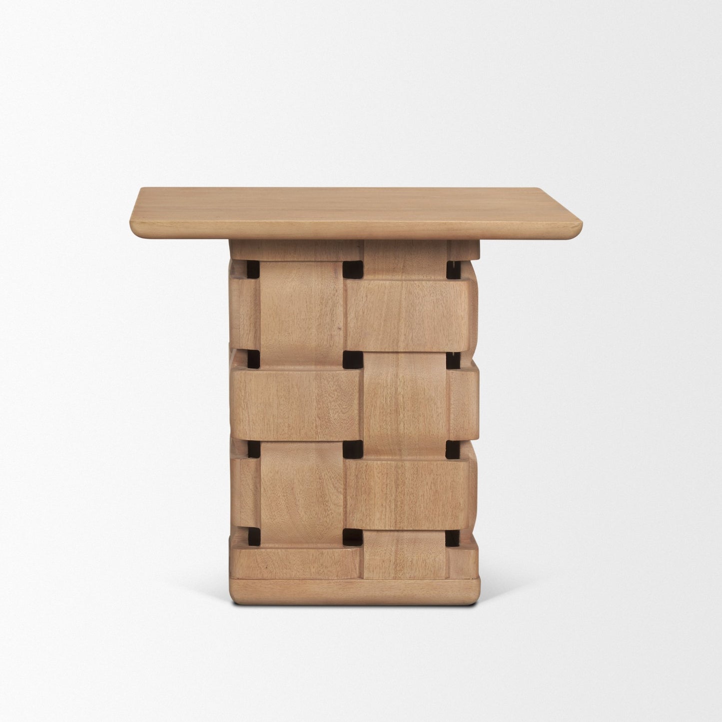 Trellyn Light Brown Wood Carved Base Square Accent Table