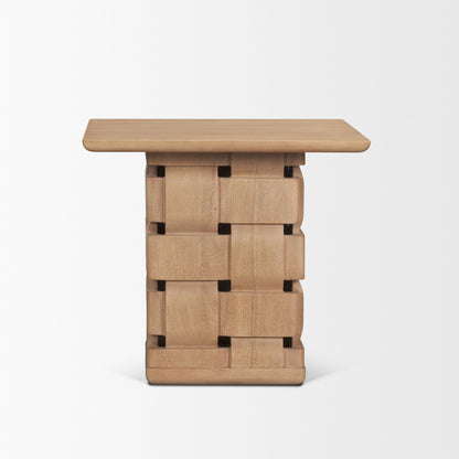 Trellyn Light Brown Wood Carved Base Square Accent Table
