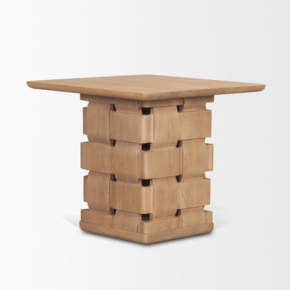 Trellyn Light Brown Wood Carved Base Square Accent Table