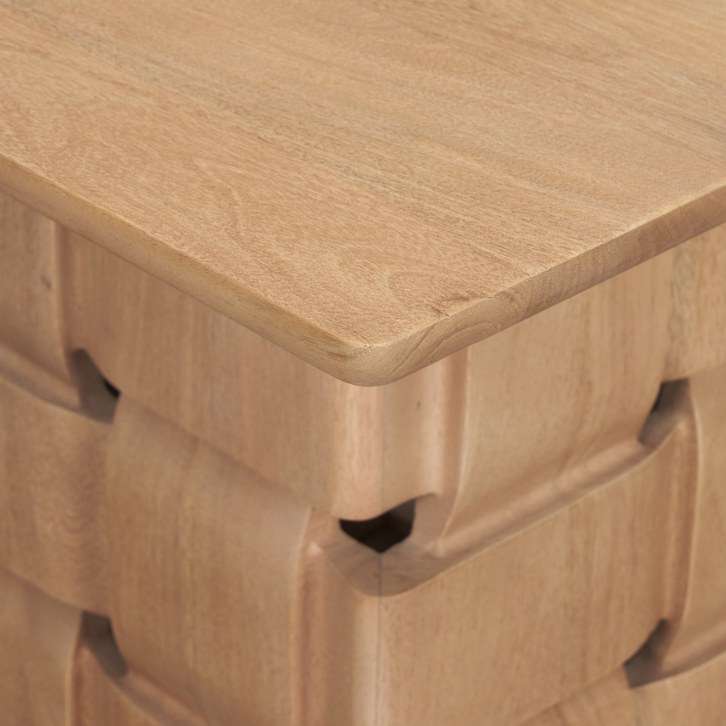 Trellyn Light Brown Wood Carved Base Square Accent Table