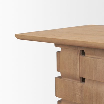 Trellyn Light Brown Wood Carved Base Square Accent Table
