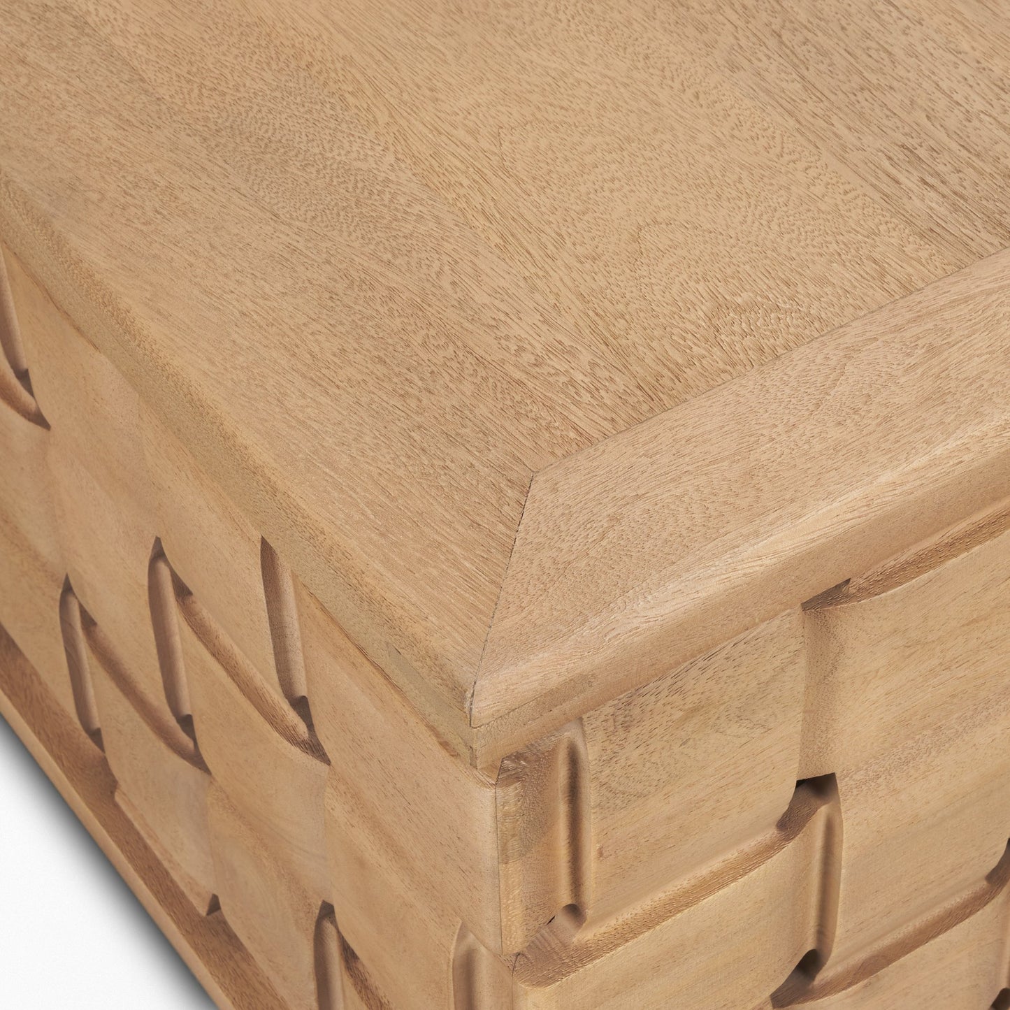 Trellyn 48" Light Brown Wood Carved Base Square Coffee Table