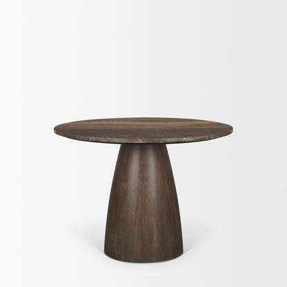 Allyson 42 Inch Round Cappuccino Marble Pedestal Dining Table