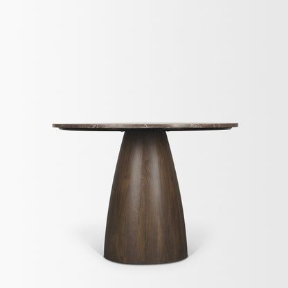 Allyson 42 Inch Round Cappuccino Marble Pedestal Dining Table