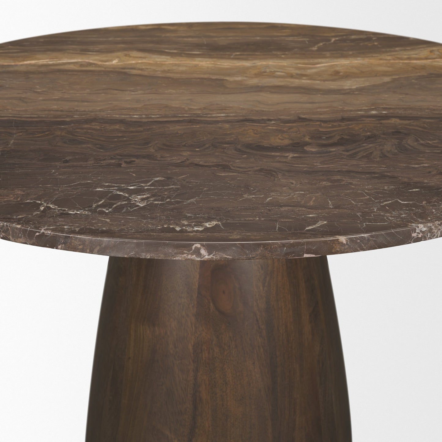 Allyson 42 Inch Round Cappuccino Marble Pedestal Dining Table