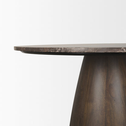 Allyson 42 Inch Round Cappuccino Marble Pedestal Dining Table
