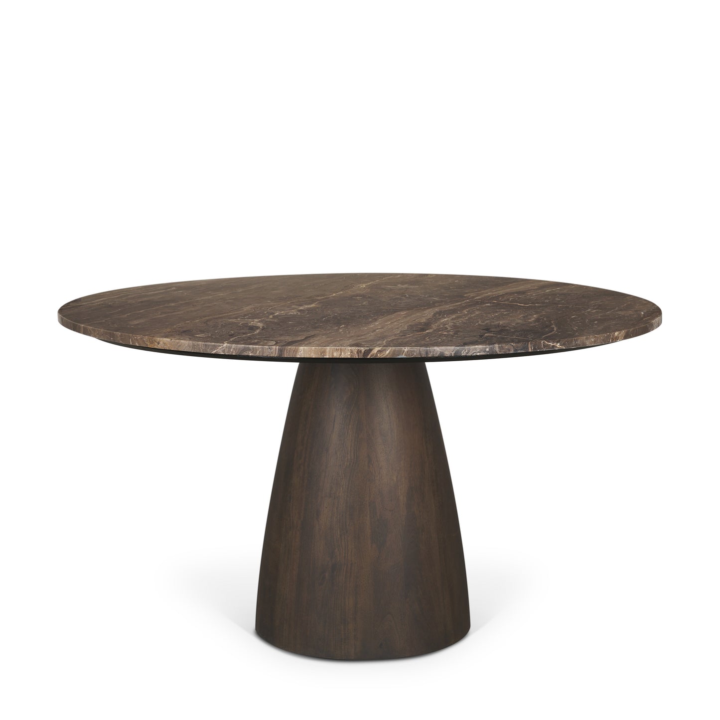 Allyson 54 Inch Round Dark Brown Pedestal Dining Table with Cappuccino Marble Top