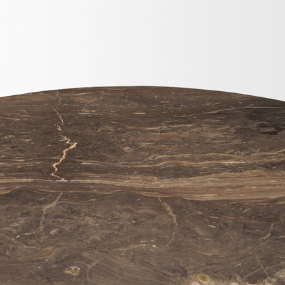 Allyson 54 Inch Round Dark Brown Pedestal Dining Table with Cappuccino Marble Top