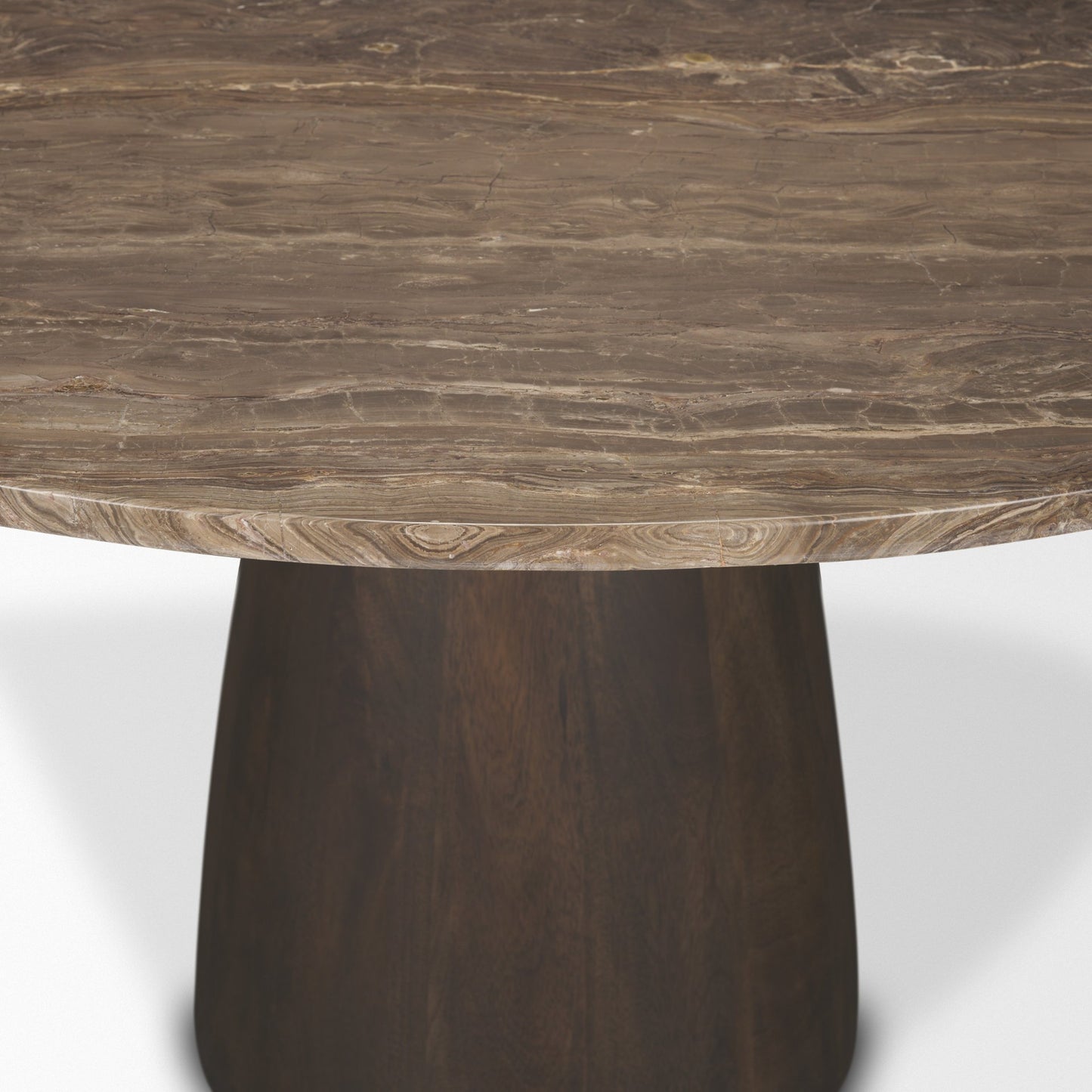 Allyson 54 Inch Round Dark Brown Pedestal Dining Table with Cappuccino Marble Top