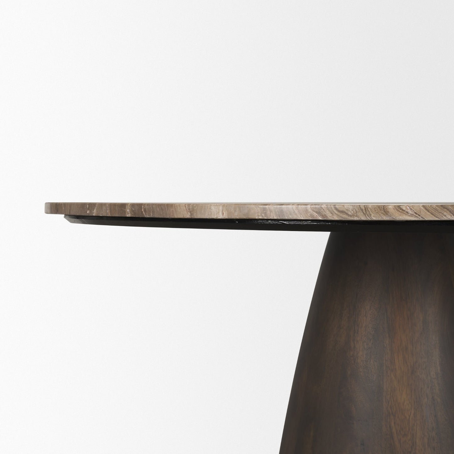 Allyson 54 Inch Round Dark Brown Pedestal Dining Table with Cappuccino Marble Top