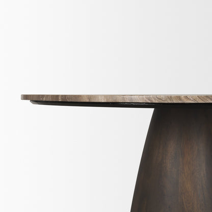 Allyson 54 Inch Round Dark Brown Pedestal Dining Table with Cappuccino Marble Top