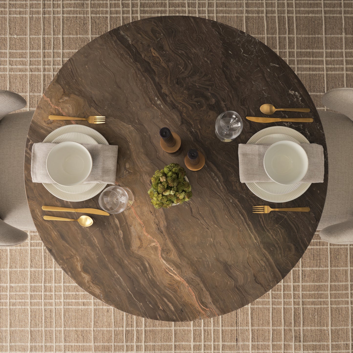 Allyson 42 Inch Round Cappuccino Marble Pedestal Dining Table