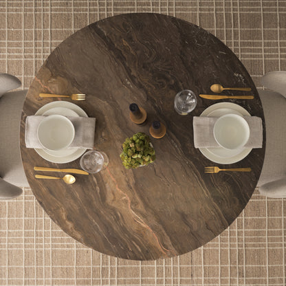 Allyson 42 Inch Round Cappuccino Marble Pedestal Dining Table