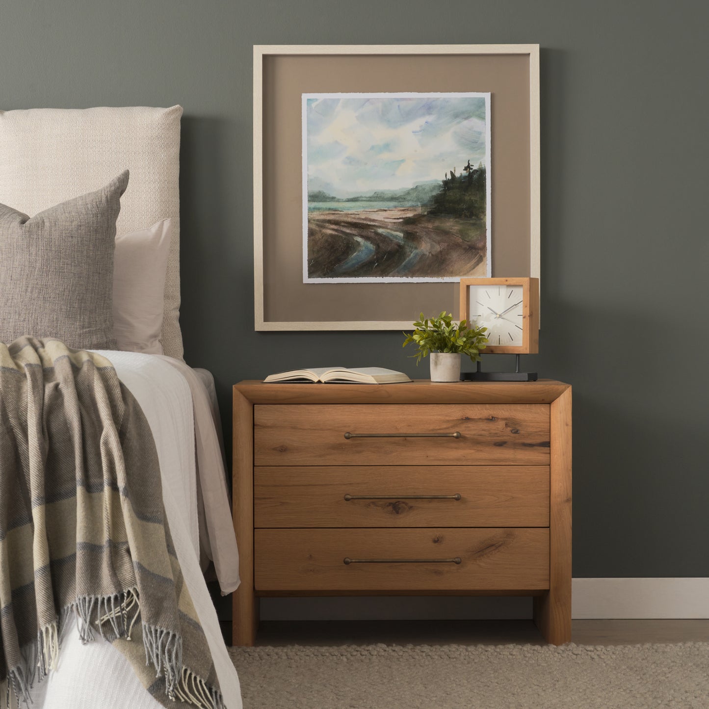 Belford 3‑Drawer Light Brown Oak Wood Nightstand