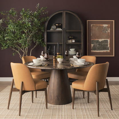Abbie Slope Curved Back Tan Leather Dining Chair Set of 2
