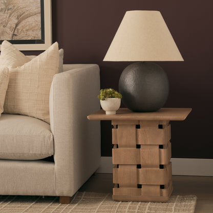 Trellyn Light Brown Wood Carved Base Square Accent Table