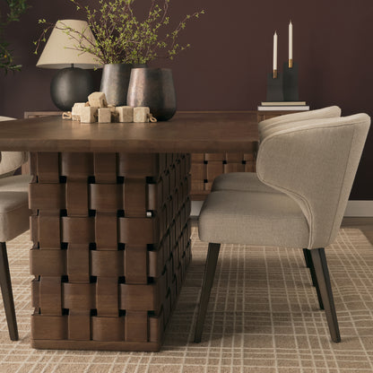 Trellyn Dark Brown Solid Wood Dining Table with Carved Woven Base