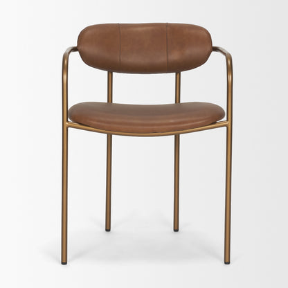 Parker Brown Leather Gold Frame Dining Chair Set of 2