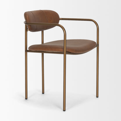 Parker Brown Leather Gold Frame Dining Chair Set of 2