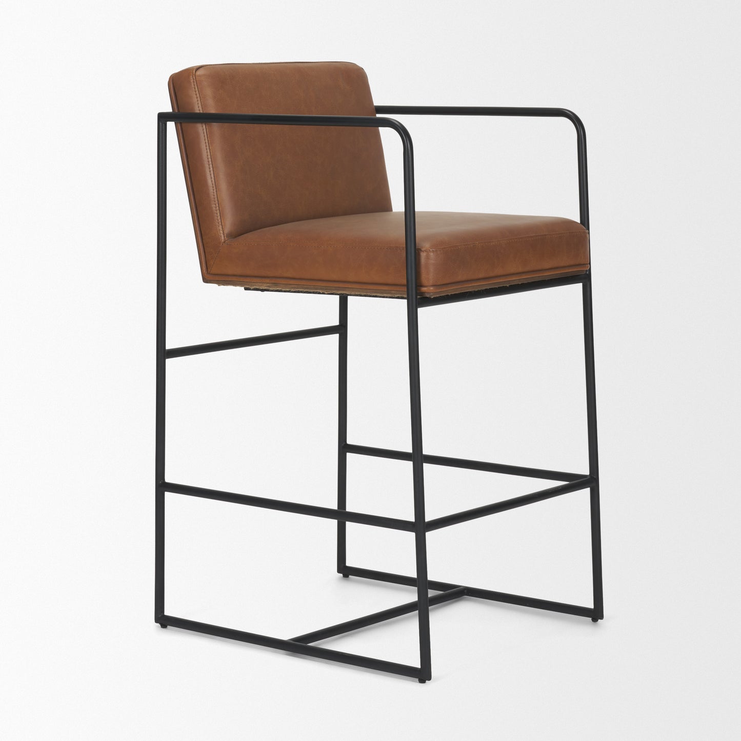 Stamford Brown Leather Seat Wood Back Counter Stool