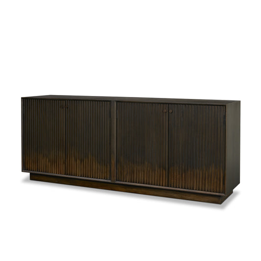Cinder Distressed Dark Brown Wood Reeded 4‑Door Sideboard