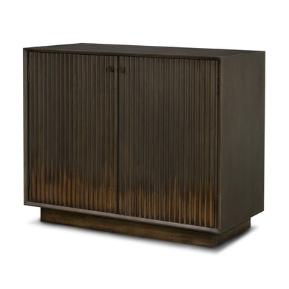 Cinder Distressed Dark Brown Wood Reeded 2‑Door Accent Cabinet