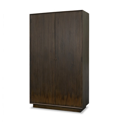 Cinder Distressed Dark Brown Wood Reeded 2‑Door Tall Cabinet