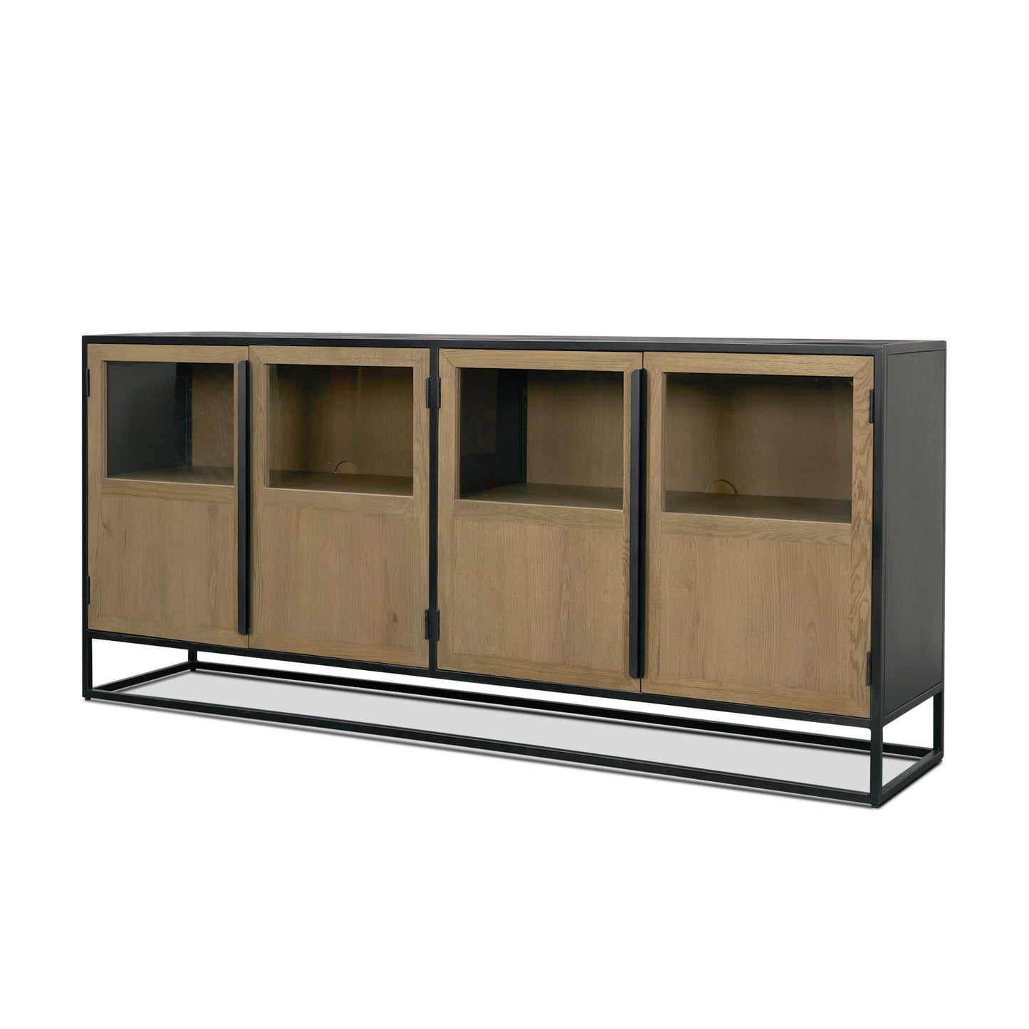 Sloan 80 Inch Light Brown Wood and Black Metal Sideboard