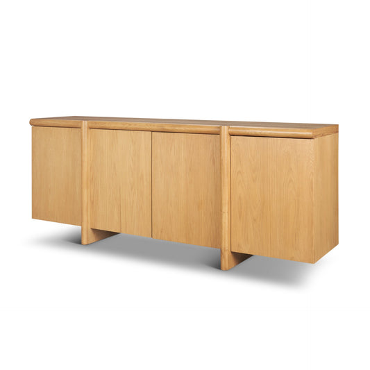 Rowan Light Brown Oak Wood 4‑Door Sideboard