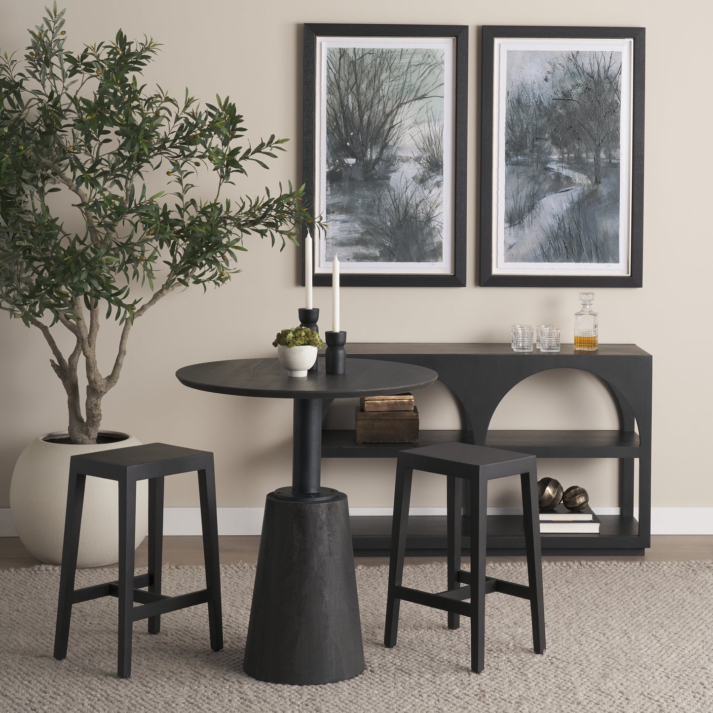 Colony Black‑Brown Solid Wood Counter Stool