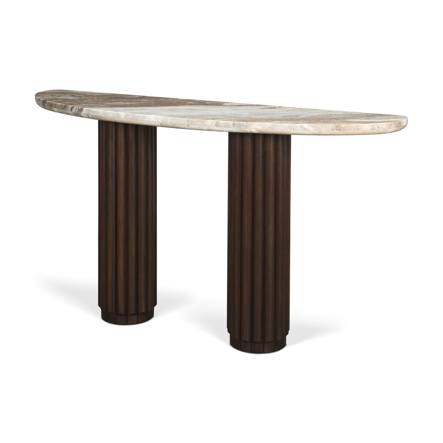 Marbrello Dark Brown Fluted Wood Console Table with Marble Top