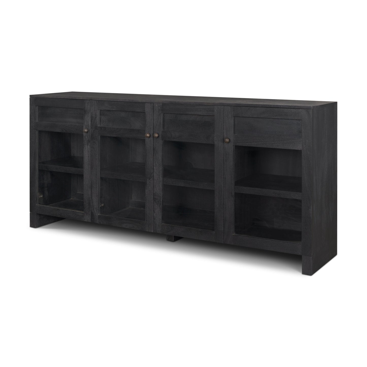 Suri Black Wood 4‑Door Sideboard with Glass Panels