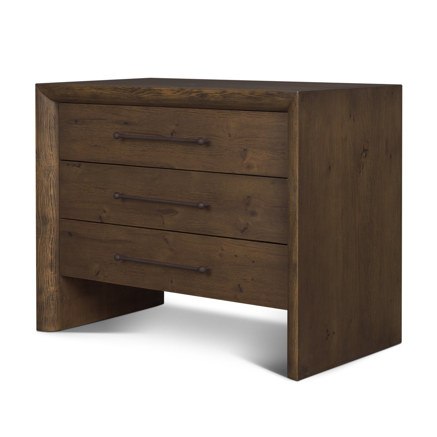 Belford 3‑Drawer Dark Brown Oak Wood Nightstand