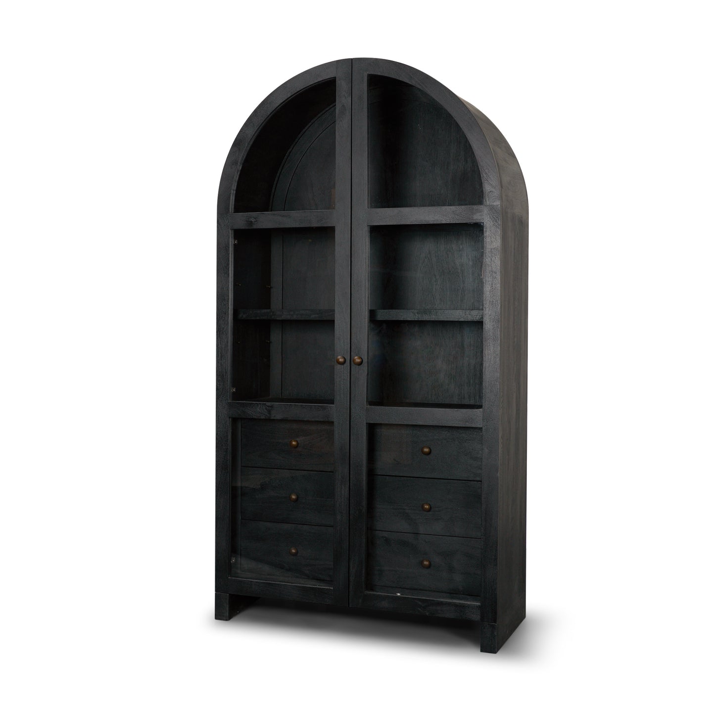 Suri Black Wood Arched Curio Cabinet with Glass Doors