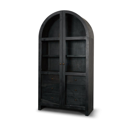 Suri Black Wood Arched Curio Cabinet with Glass Doors