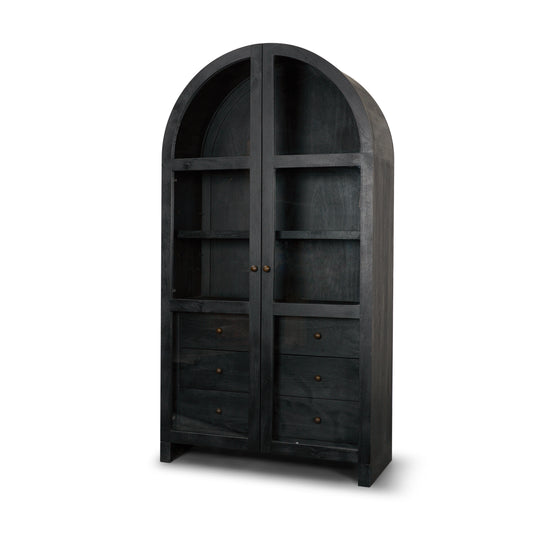 Suri Black Wood Arched Curio Cabinet with Glass Doors