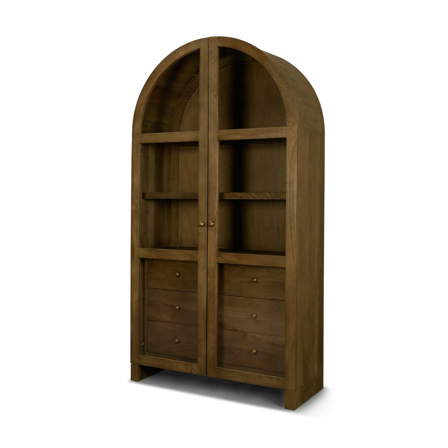 Suri Mid Brown Wood Arched Glass Door Curio Cabinet