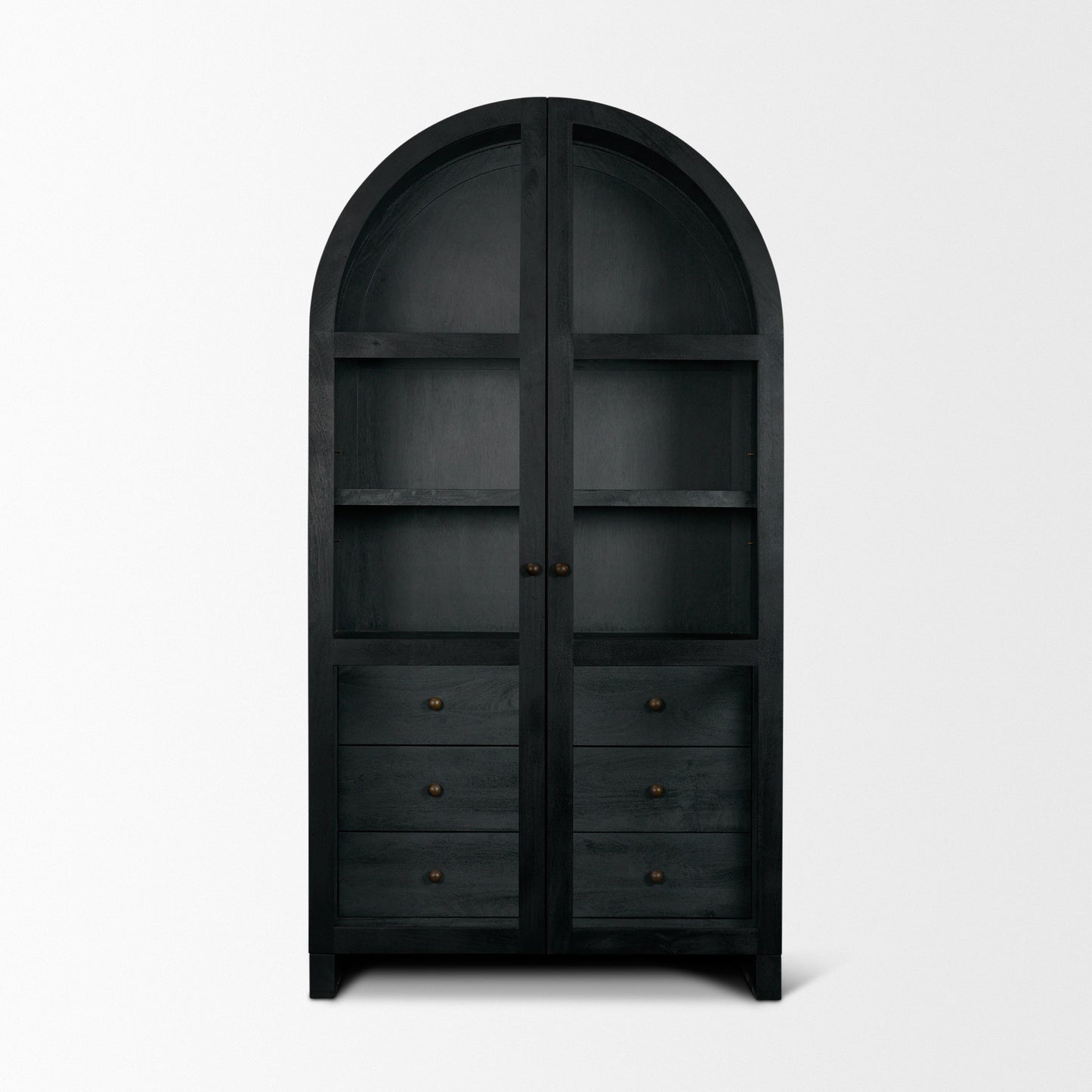 Suri Black Wood Arched Curio Cabinet with Glass Doors
