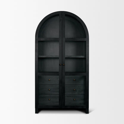Suri Black Wood Arched Curio Cabinet with Glass Doors